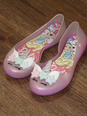 Girls Grendene by Mini Melissa Barbie Pink Multi Unicorn Slip On Shoes Flats 2Y